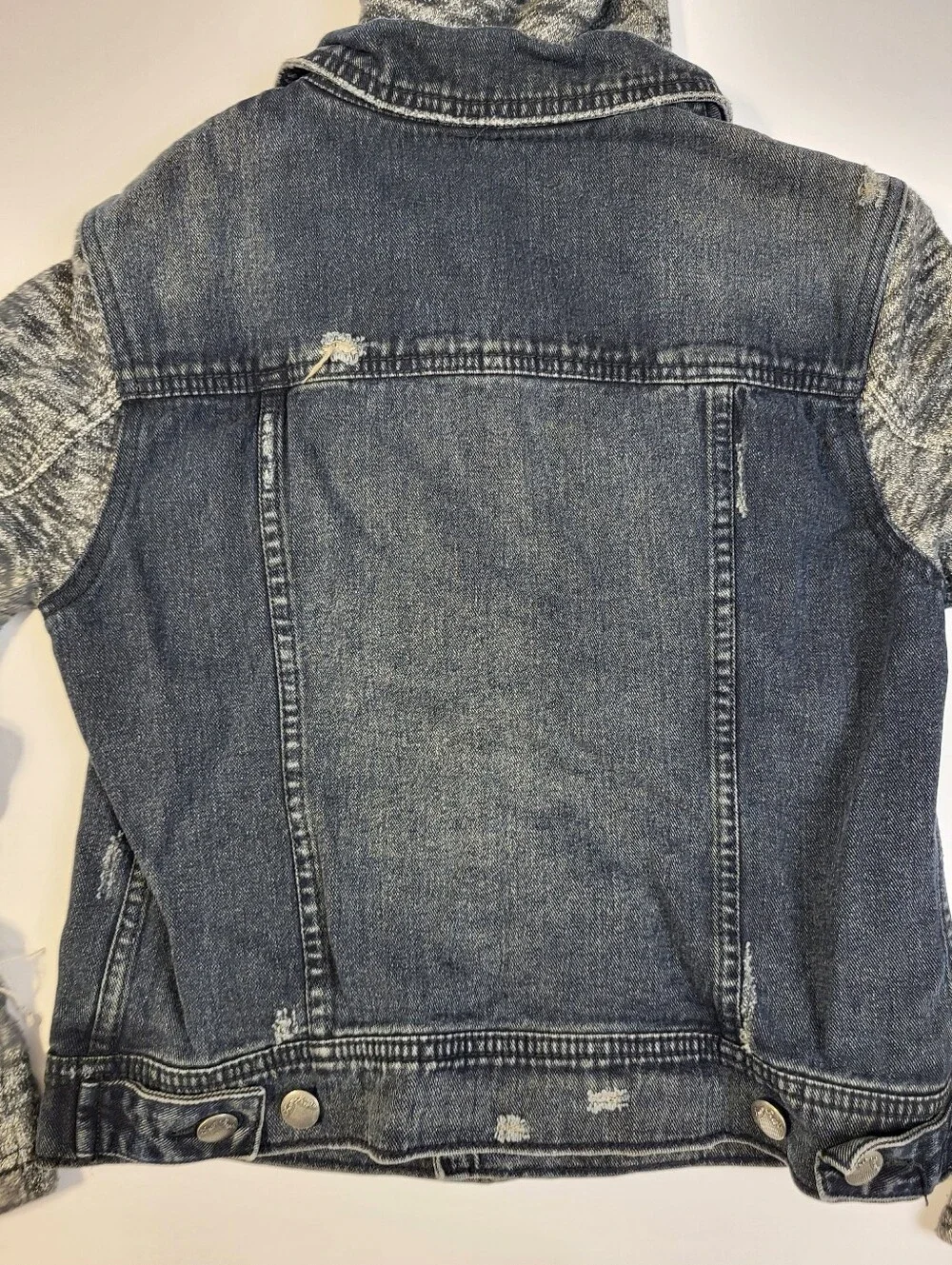 Free People Distressed Black Denim Mixed Knit Jacket Hoodie Boho Punk Small